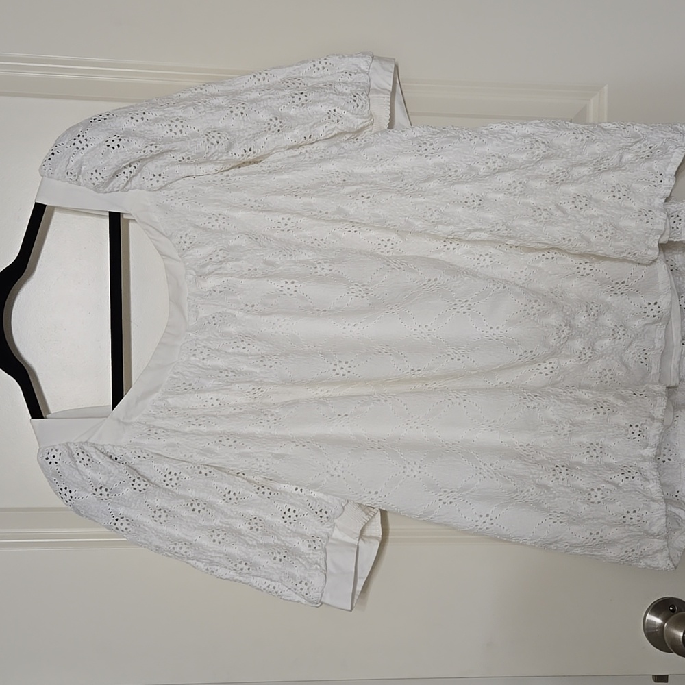 Anthropologie White Puff Sleeve Blouse with Bib Collar - Picture 2 of 3